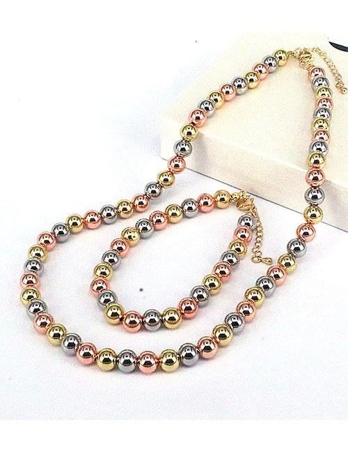 Fashion Set Pure Copper Geometric Color Ball Beads Beads Bracelet Necklace Set