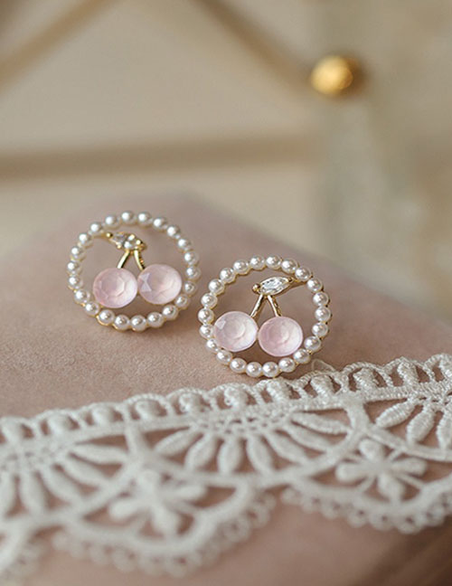 Fashion White Geometric Round Pearl Cherry Earrings