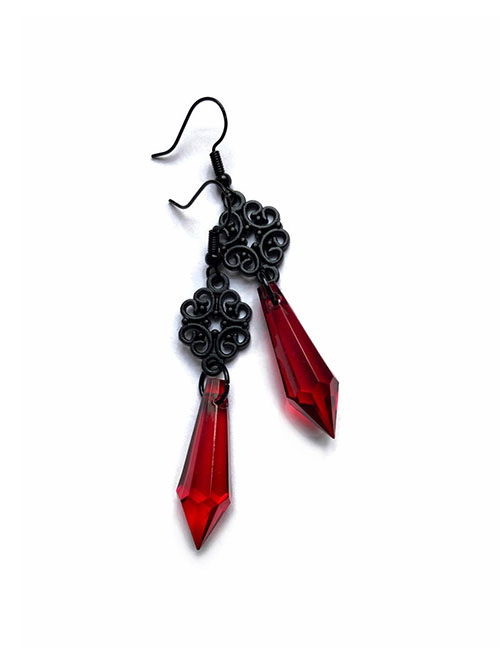 Fashion Red Alloy Geometric Pattern Crystal Earrings