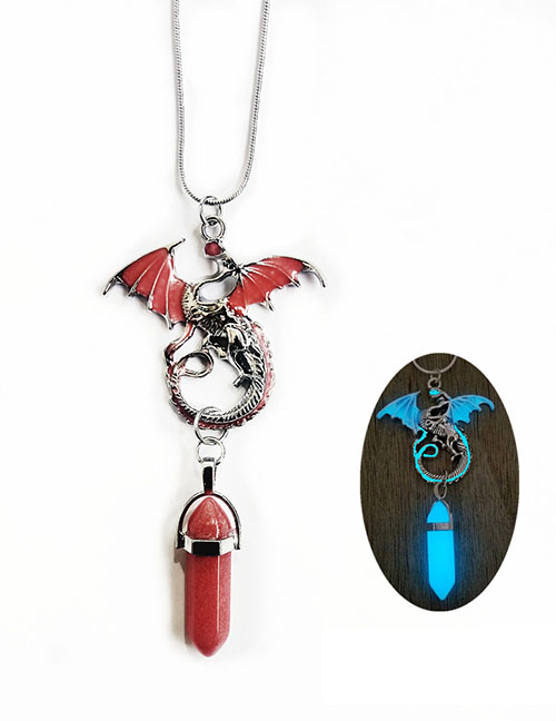 Fashion Red Alloy Geometric Night Light Dragon Crystal Necklace