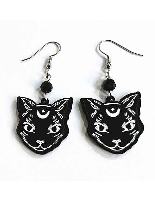 Fashion Black Alloy Geometric Cat Earrings