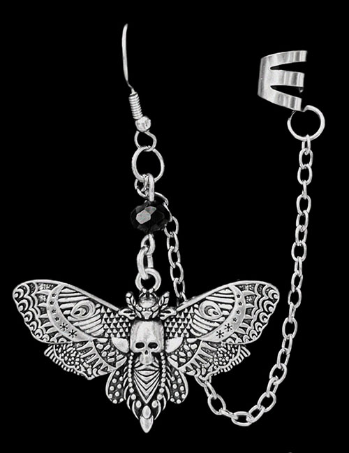 Fashion Style Two Alloy Geometric Skull Moth Earrings (single)