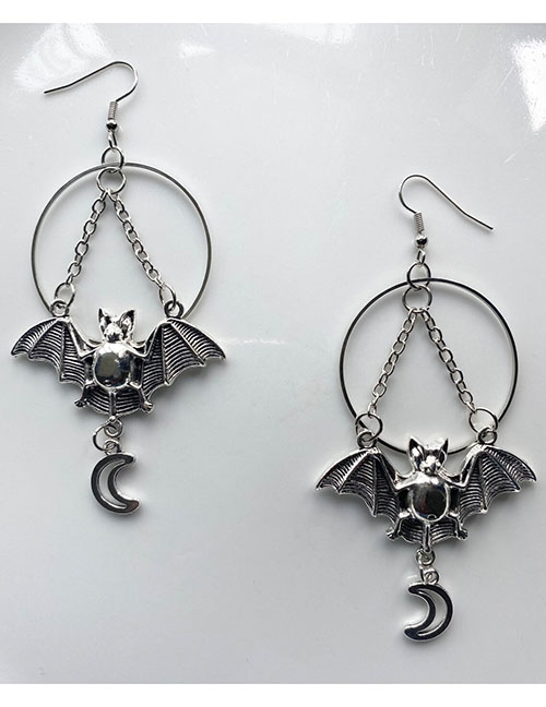 Fashion Silver Alloy Bat Moon Earrings