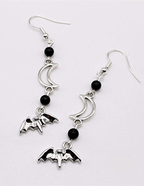 Fashion Silver Alloy Geometric Bat Moon Earrings
