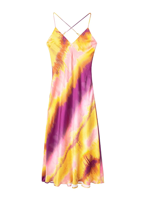 Fashion Color Silk Satin Tie Dye Back -to -back Sling Skirt