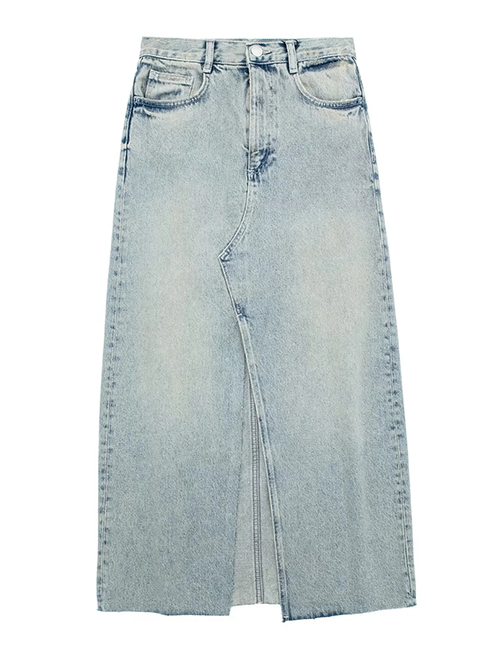Fashion Light Blue Denim Split Skirt
