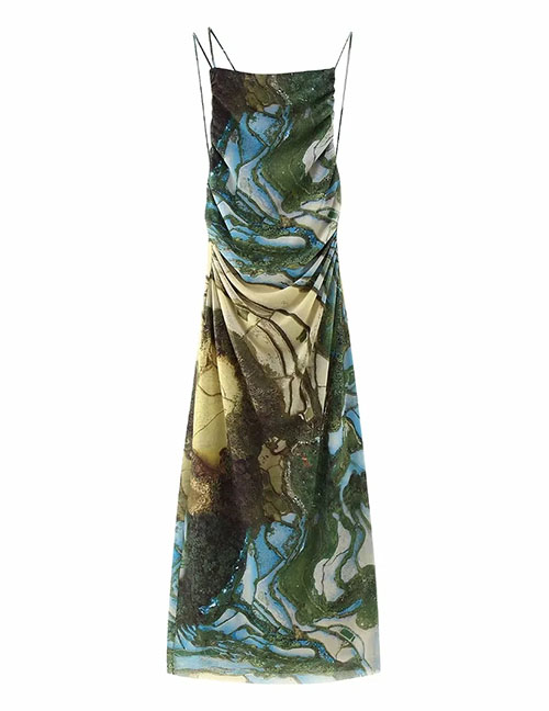 Fashion Color Printed Silk Net Dress