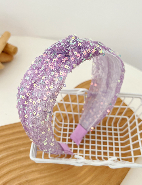 Fashion Taro Purple Sequenant Net Yarn Knot Wide Edge Hair Hoop