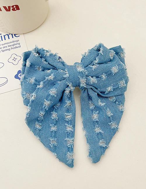 Fashion Light Blue Denim Fabric Bow Hair Clip