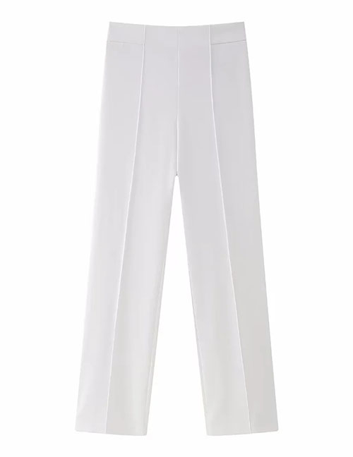 Fashion White Short -weaving Micro -fold Straight Trousers