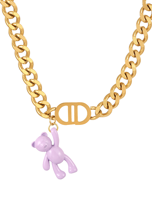 Fashion Purple Alphabet Double D Balloon Bear Pendant Twist Thick Chain Necklace