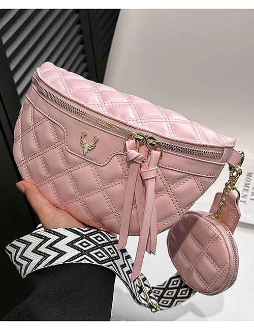 Fashion Pink Pu Diamond Wide Shoulder Strap Oblique Crossbag