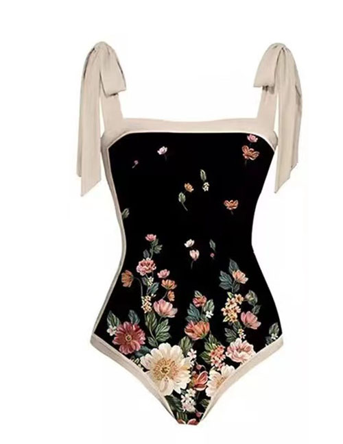 Fashion Conjusational Bikini Polyester Printed Lace -up Swimsuit
