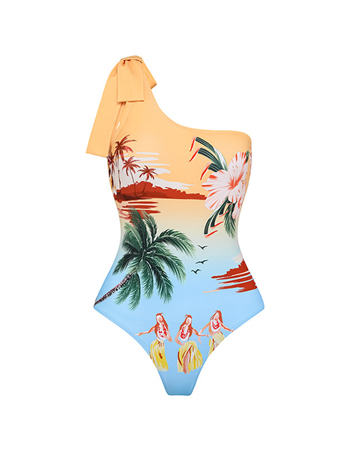 Fashion Shoulder Lace Polyester Printing Shoulder Connecting Swimsuit