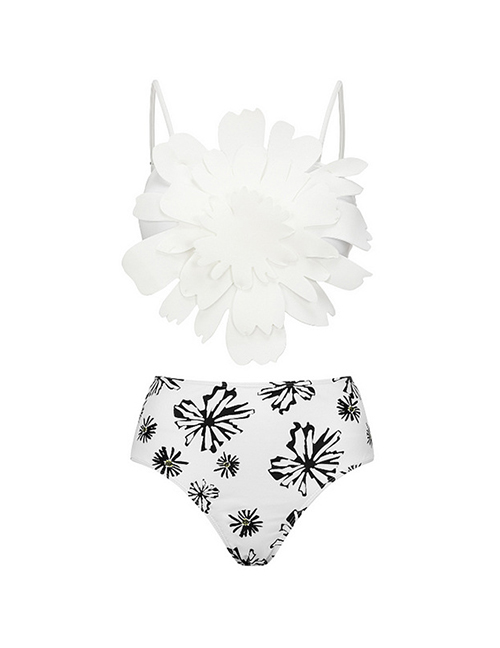 Fashion Three -dimensional Flowers Polyester Printing Conjoined Swimsuit