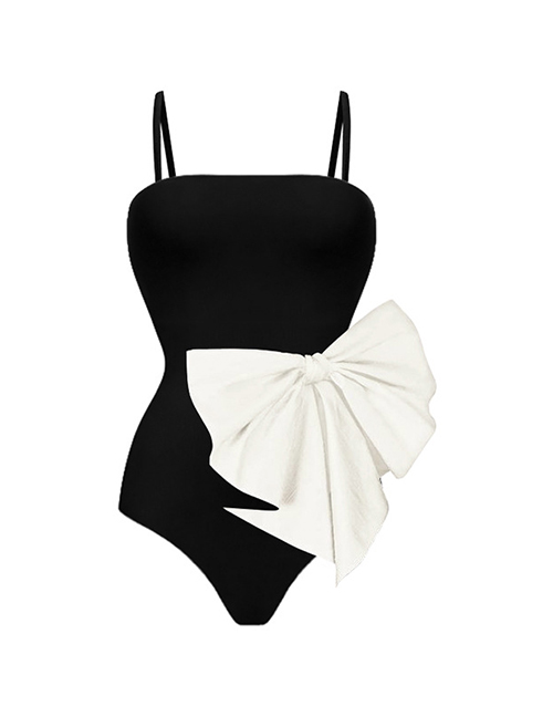 Fashion Black Polyester Bowl Knit Swimsuit