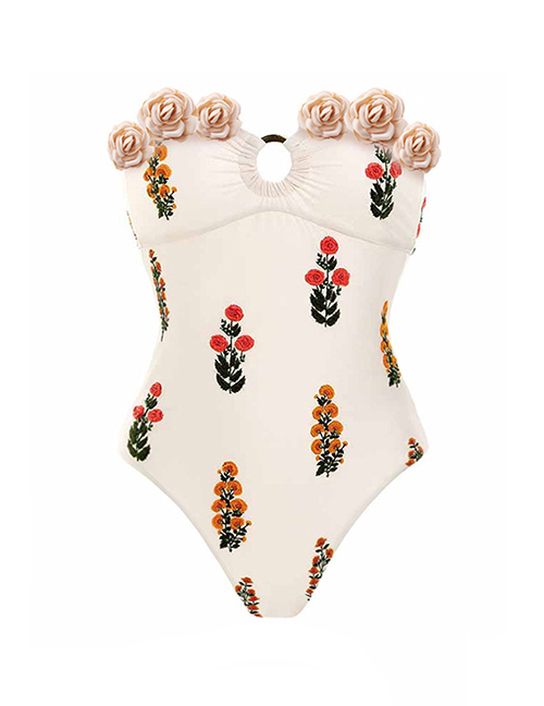 Fashion Rose Swimsuit Polyester Printing Conjoined Swimsuit