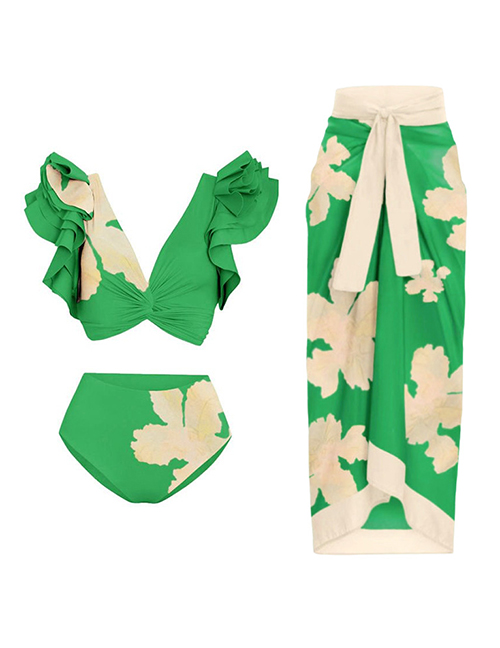 Fashion Bikini Set Polyester Printing Split Swimsuit Decorative Beings Skirt Set