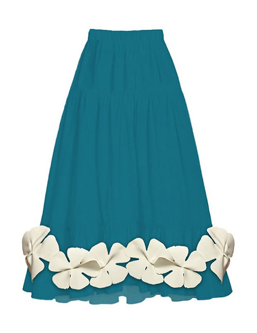 Fashion Peacock Blue Skirt Polyester Flower Bodies Half -body Skirt