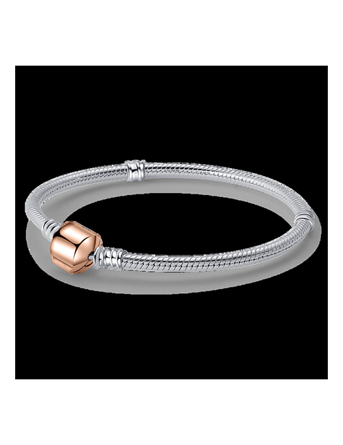 Fashion Two -color Silver+rose Gold. Fang Buckle Copper Silver -plated Geometric Snake Bone Chain Bracelet