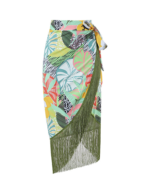 Fashion Green Skirt Polyester Printing Flowing Su Beach Skirt