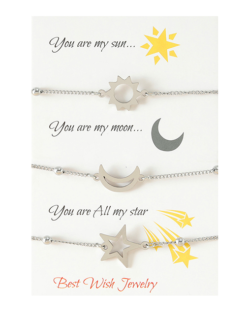 Fashion Silver Stainless Steel Sun Moon Pentagram Bracelet Set