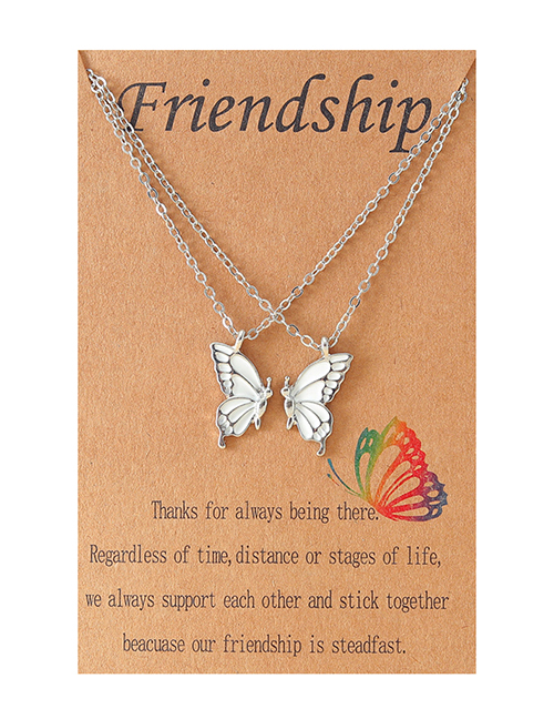 Fashion White Silver Butterfly Set Of 2 Alloy Oil Drop Butterfly Necklace
