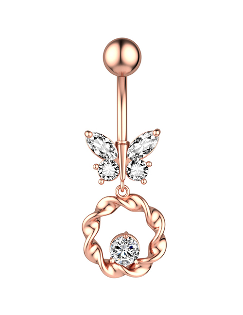 Fashion Rose Gold Titanium Steel Diamond Butterfly Piercing Navel Ring