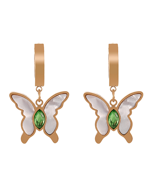 Fashion Rose Gold Titanium Steel Inlaid Zirconium Butterfly Shell Earrings Earrings