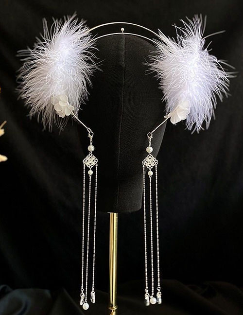 Fashion Headband - Silver (tassel) Feather Flower Pearl Tassel Double Layer Headband