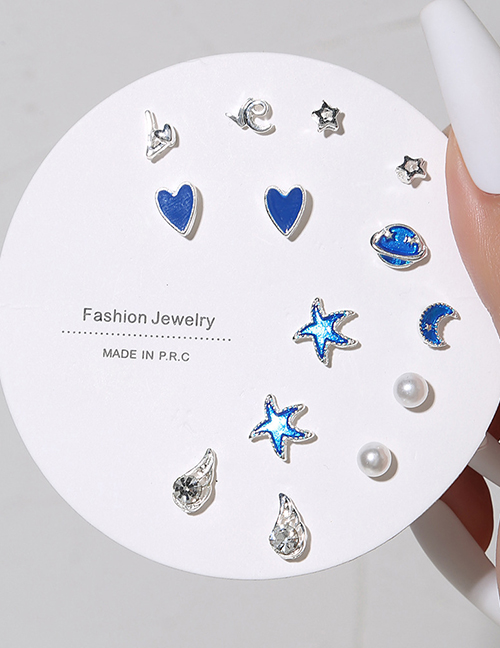 Fashion 10# Alloy Geometric Heart Moon Starfish Earring Set