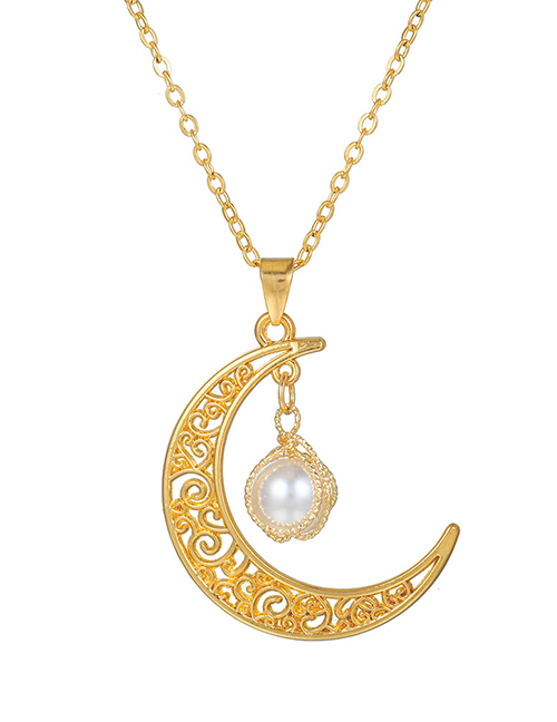 Fashion Gold Alloy Pearl Moon Necklace