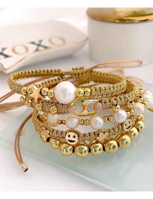 Fashion 1# Cord Woven Pearl Smile Bracelet Set