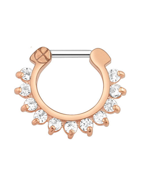 Fashion Rose Gold White Zirconia Copper Diamond Geometric Nose Ring