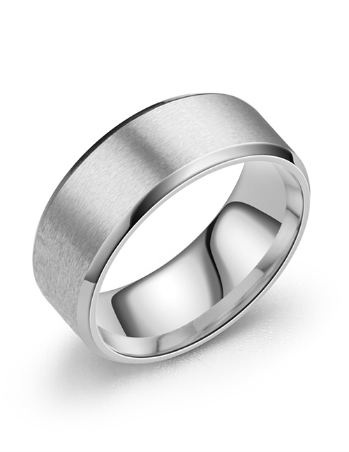 Fashion Silver Plain Beveled Edge Brushed Titanium Steel Ring