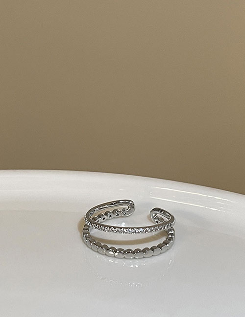 Fashion Silver Metal Zirconia Openwork Double Open Ring