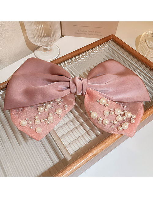 Fashion Spring Clip-pink Fabric Pearl Bow Hair Clip