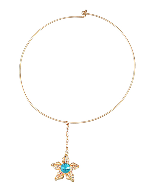 Fashion Blue Alloy Diamond Flower Necklace