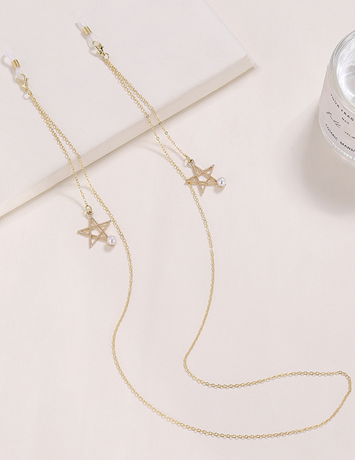 Fashion Pentagram Pearl - Gold Titanium Steel Geometric Ball Chain Five-pointed Star Glasses Chain