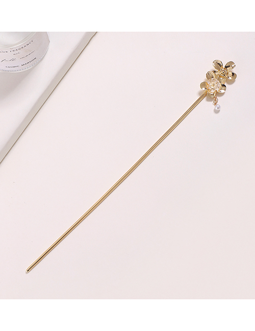 Fashion Gold Alloy Geometric Flower Pearl Hairpin