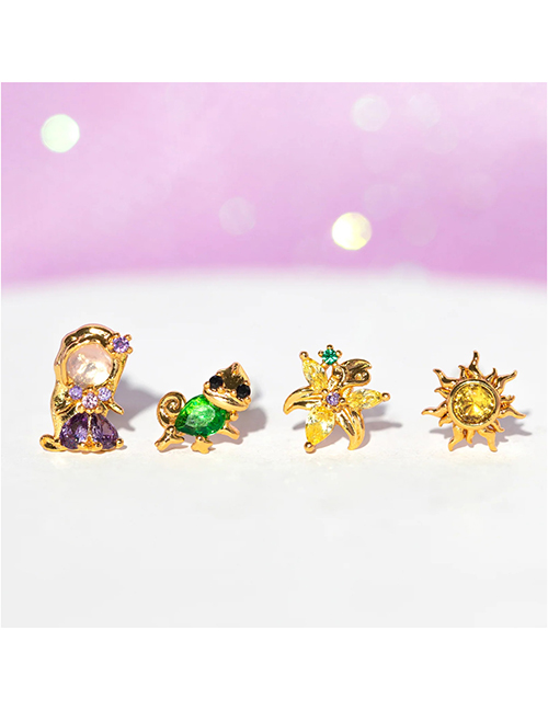 Fashion Gold Gold Plated Copper Set With Zirconia Sunflower Earrings