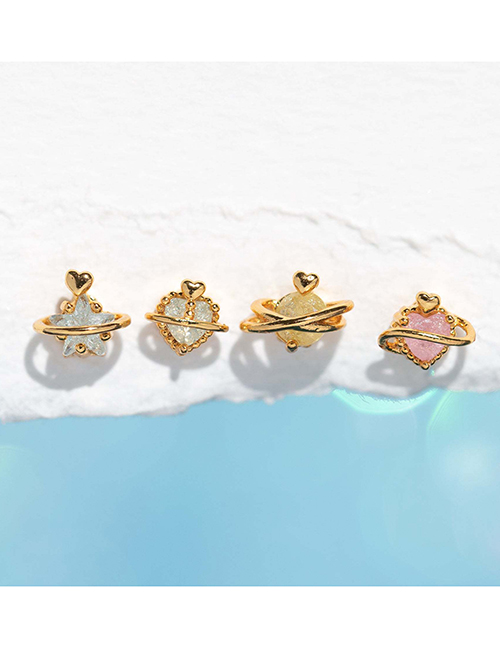 Fashion Gold Gold Plated Copper Diamond Planet Heart Pentagram Earring Set