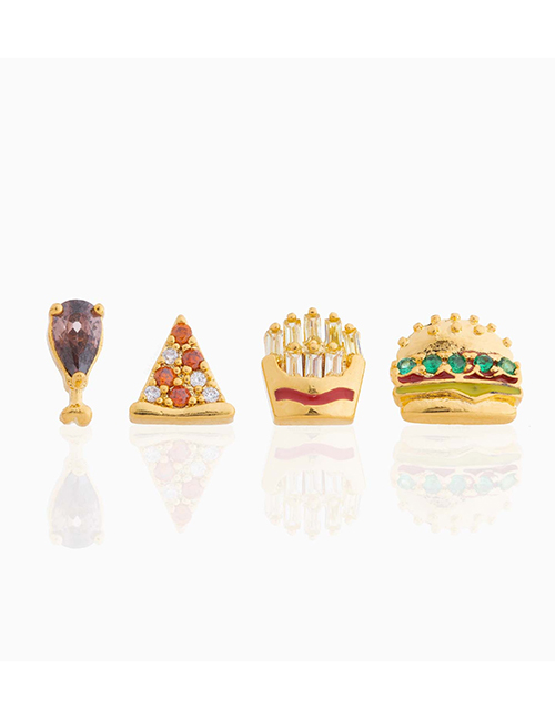 Fashion Gold Gold Plated Zirconia Donut Burger Pizza Earring Set In Copper