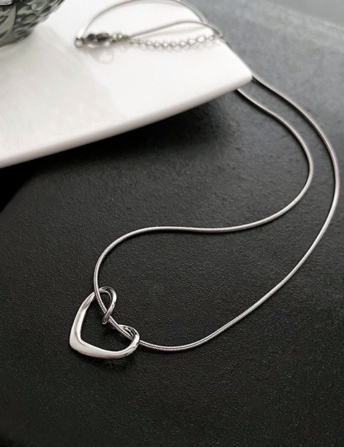 Fashion Silver Titanium Steel Open Heart Necklace