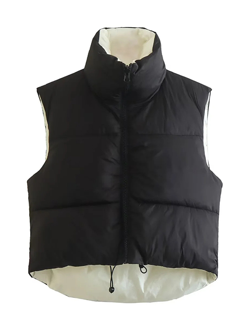 Fashion Black Slipper Stand -up Collar Zipper Cotton Vest