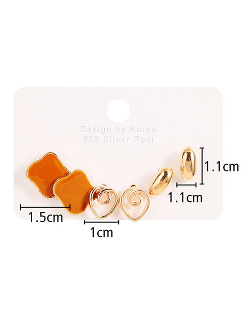 Fashion Orange Alloy Geometry Hollow Love Drip Oil Earrings Suit