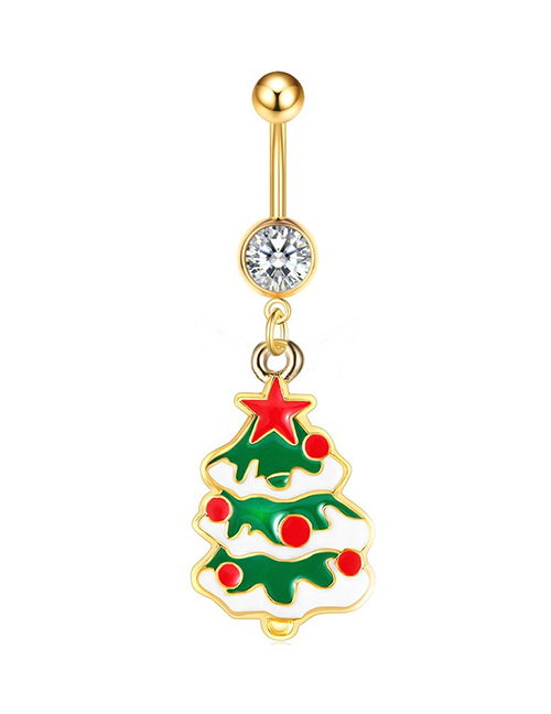 Fashion D Stainless Steel Inlaid Dripping Oil Christmas Tree Pat The Navel Nail