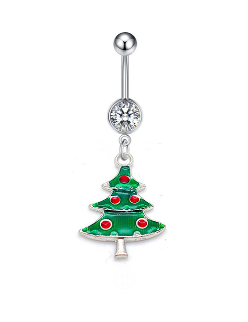 Fashion K Stainless Steel Inlaid Dripping Oil Christmas Tree Pat The Navel Nail