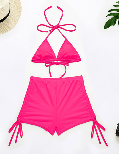Fashion Rose Pink Polyester Solid Color Hanging Neck Tie Swimwear