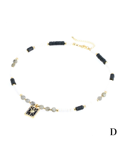 Fashion Black Soft Pottery Half Treasure String Beaded Oil Love Square Necklace